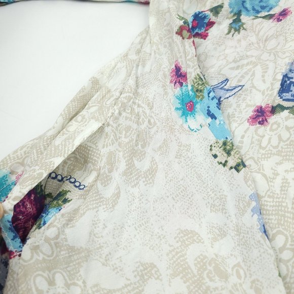 Jodifl Floral Tunic Top Flowy Size S Lightweight 3/4 Sleeve Pockets Peasant Blue - Picture 8 of 14